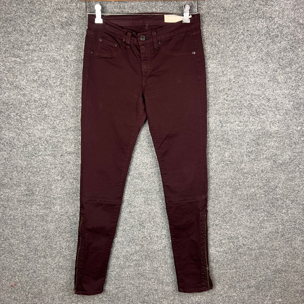 Rag & Bone Women's Burgundy Skinny Legging Ankle Zip‎ Moto Style Pants size 27